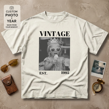 Personalized Vintage Est Year Black and White Photo Tee