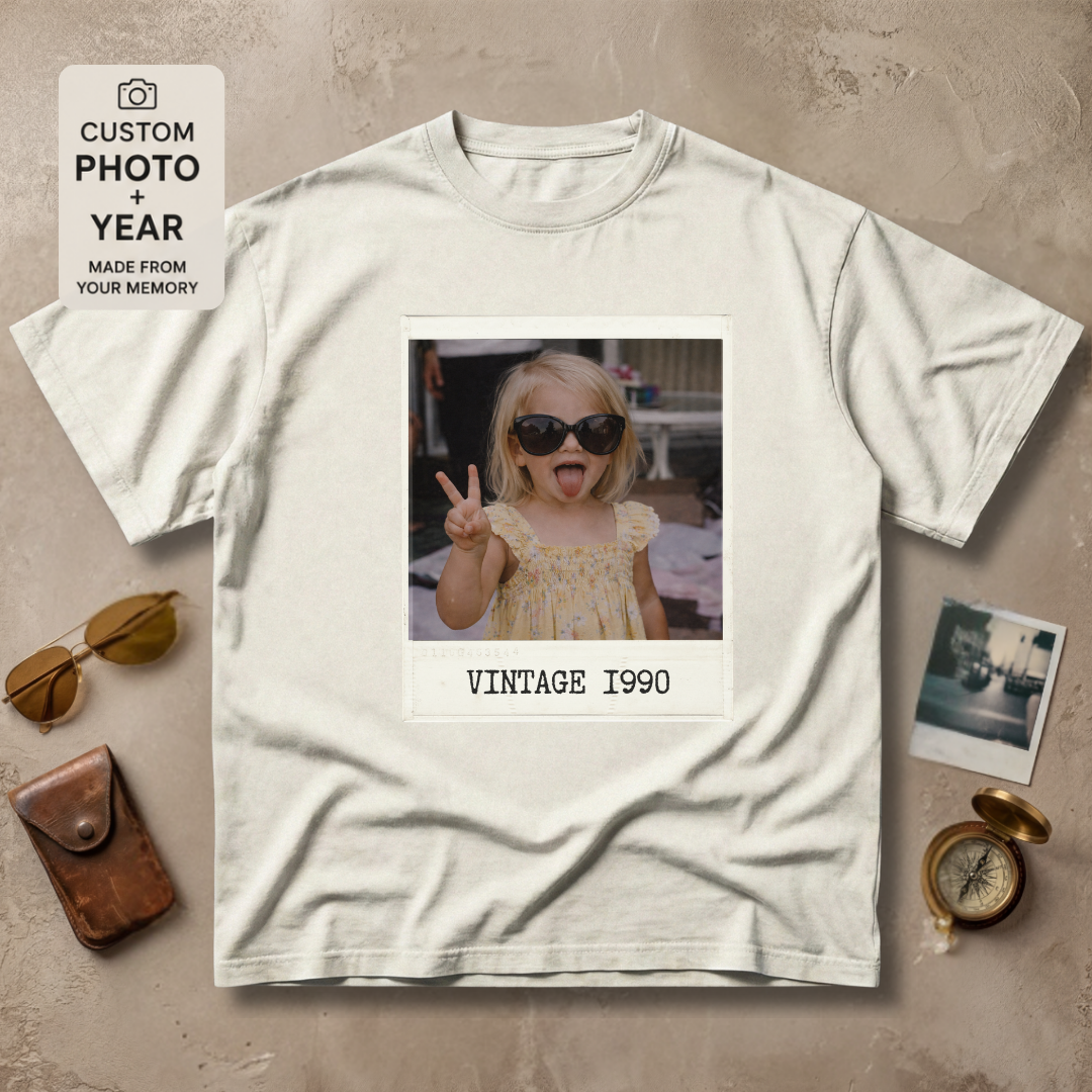 Personalized Vintage Year Polaroid Photo Tee