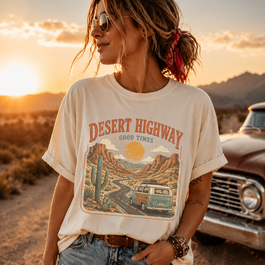Desert Highway Good Times Vintage Road Trip Tee
