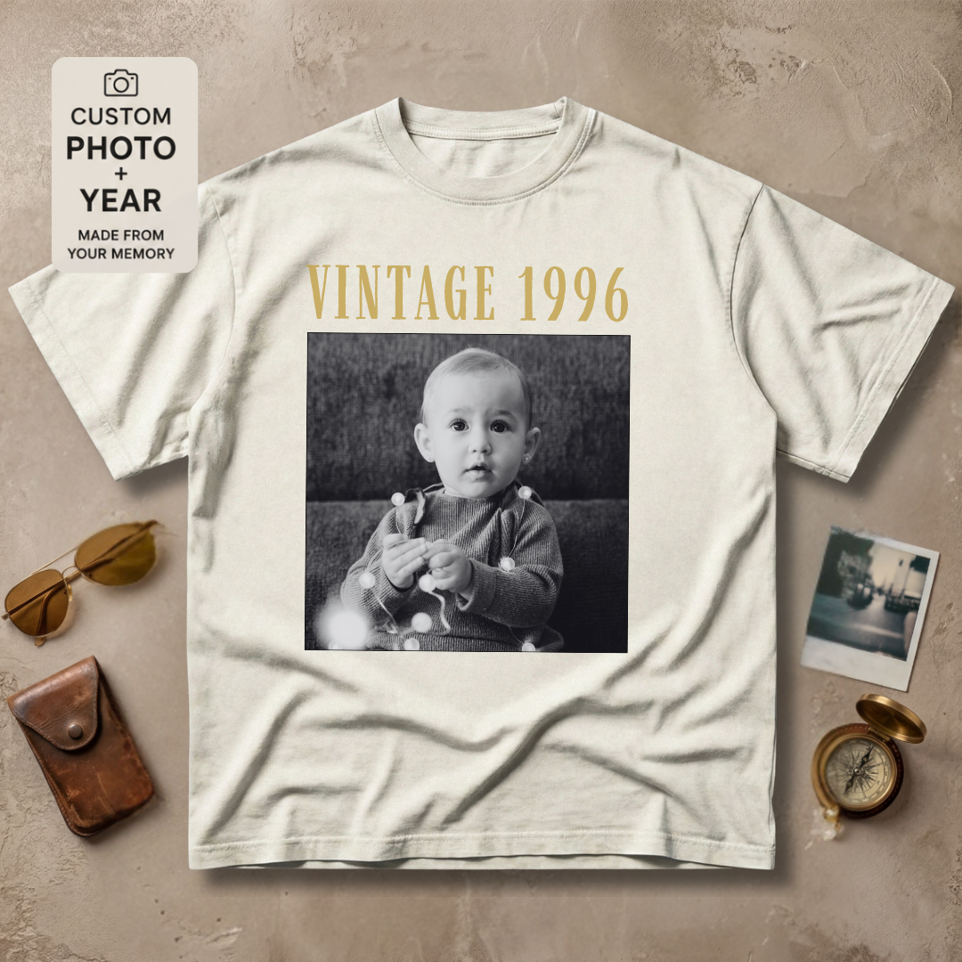 Personalized Vintage Year Black and White Photo Tee