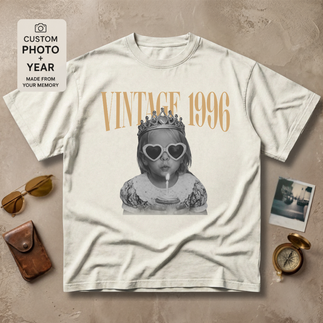 Personalized Vintage Year Birthday Photo Tee