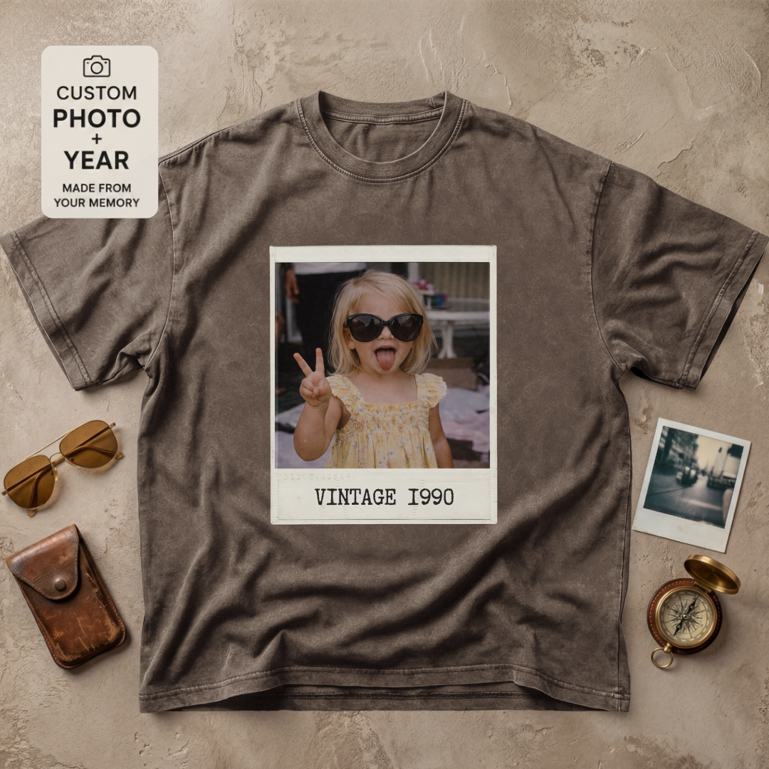 Personalized Vintage Year Polaroid Photo Tee