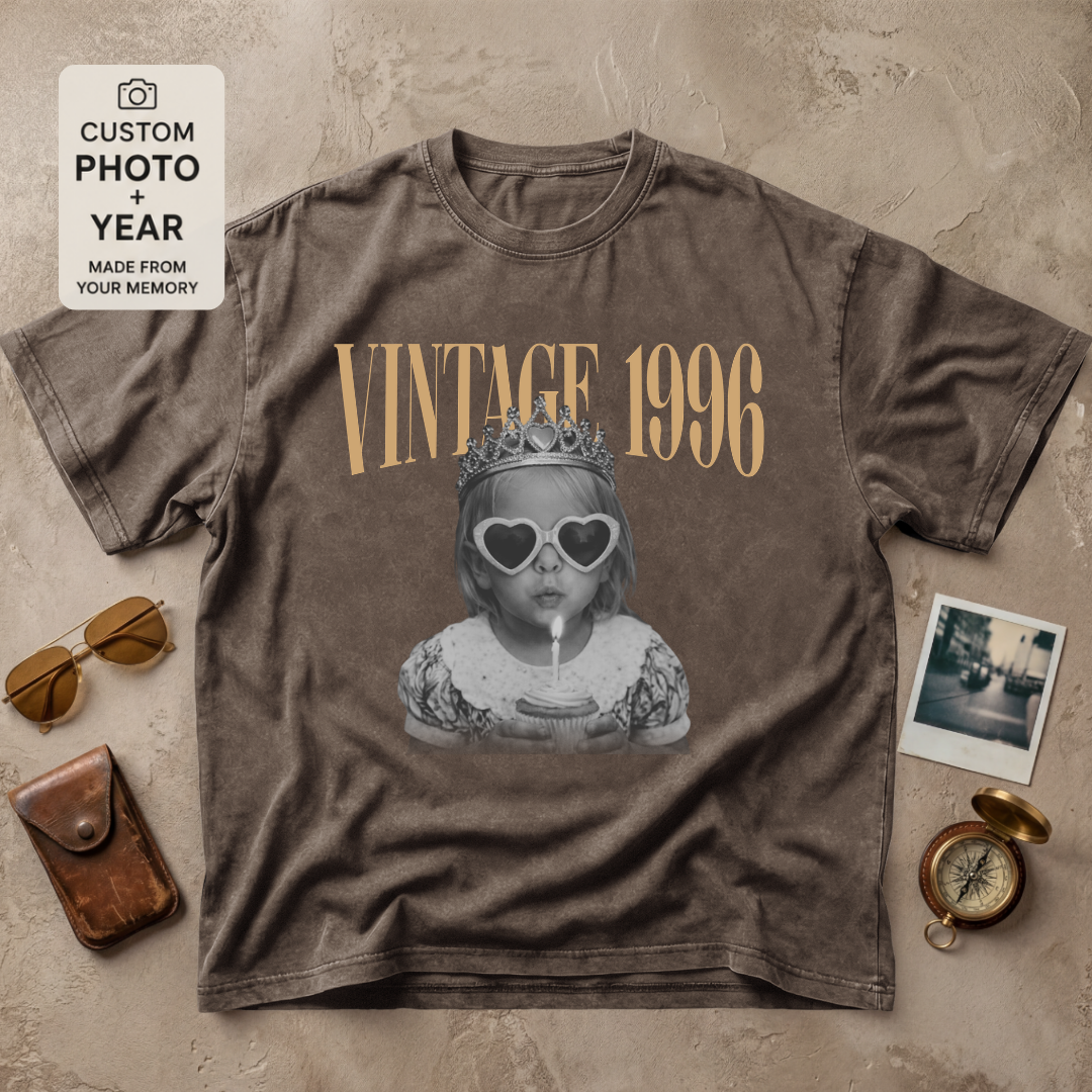 Personalized Vintage Year Birthday Photo Tee