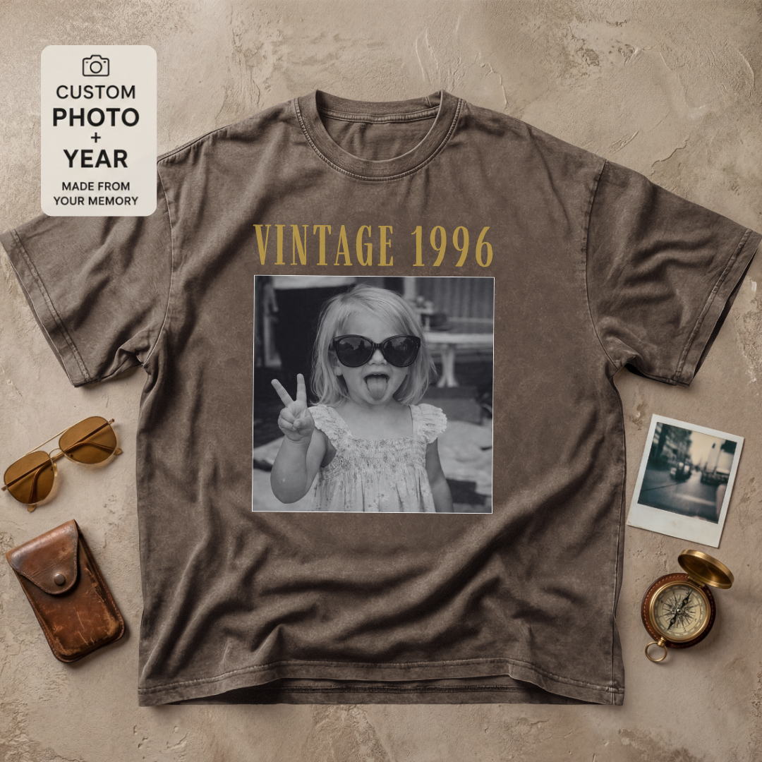 Personalized Vintage Year Black and White Photo Tee