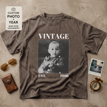 Personalized Vintage Est Year Black and White Photo Tee