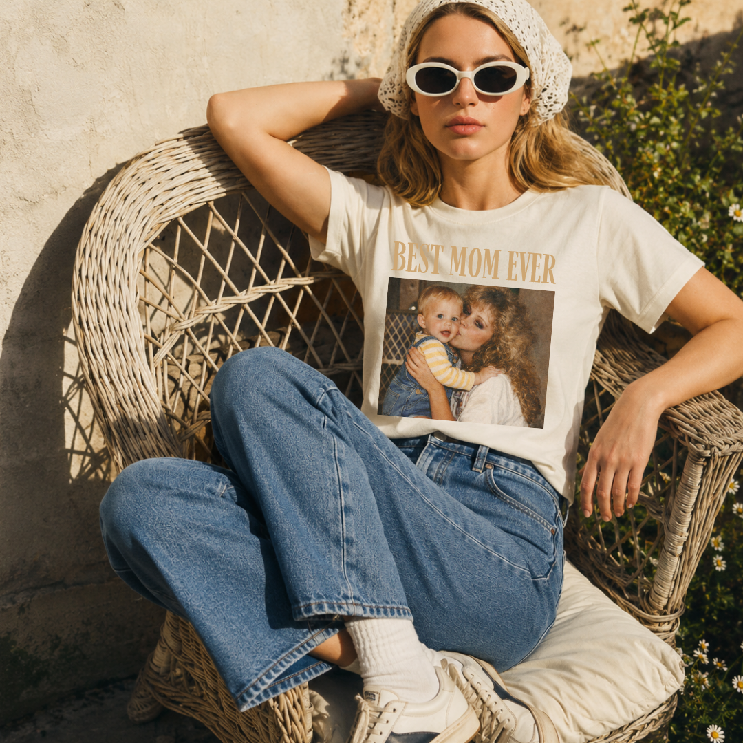Personalized Best Mom Ever Custom Photo Vintage Tee